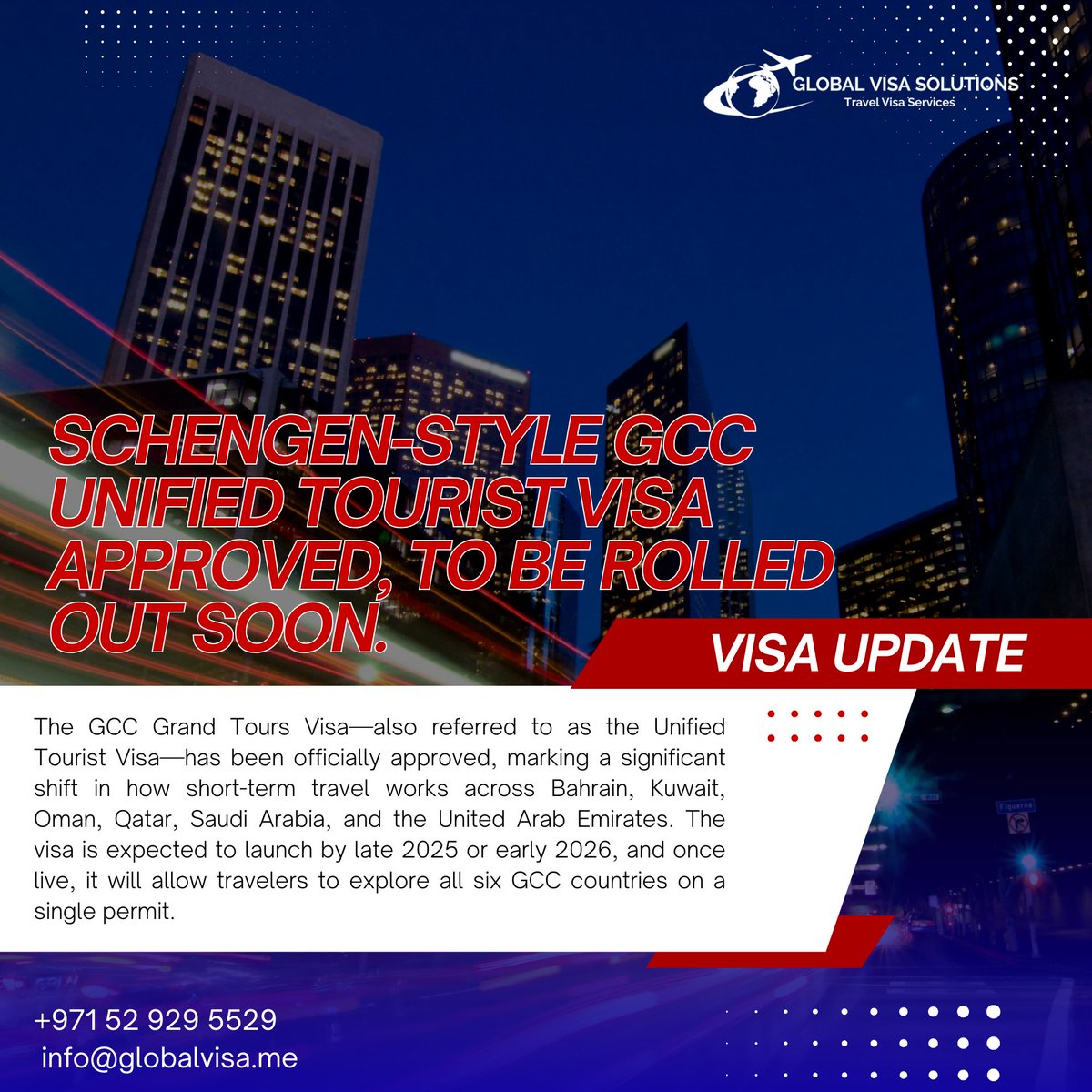 globalvisauae's tweet photo. The 𝐆𝐂𝐂 𝐆𝐫𝐚𝐧𝐝 𝐓𝐨𝐮𝐫𝐬 𝐕𝐢𝐬𝐚 or Unified Tourist Visa is officially approved and launching late 𝟐𝟎����𝟓 𝐭𝐨 𝐞𝐚𝐫𝐥𝐲 𝟐𝟎𝟐𝟔, offering seamless travel across 𝐁𝐚𝐡𝐫𝐚𝐢𝐧, 𝐊𝐮𝐰𝐚𝐢𝐭, 𝐎𝐦𝐚𝐧, 𝐐𝐚𝐭𝐚𝐫, 𝐒𝐚𝐮𝐝𝐢 𝐀𝐫𝐚𝐛𝐢𝐚, 𝐚𝐧𝐝 𝐭𝐡𝐞 𝐔𝐀𝐄📷 https://t.co/cbU3MY9bTP