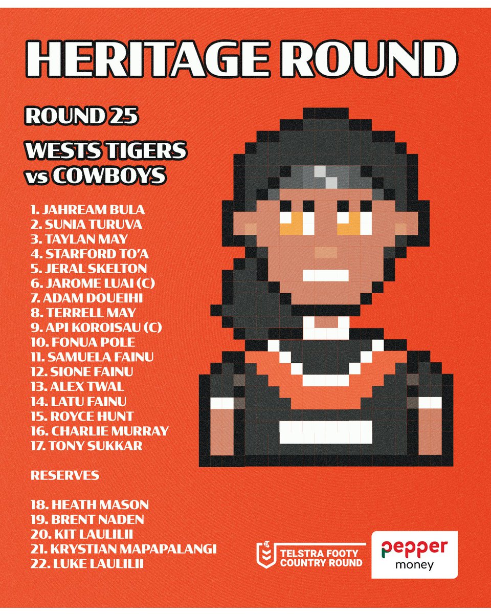 WestsTigers's tweet photo. Team to return to the 8th 📝🔗 https://t.co/509G5ilRl2

#OneJungle 🐅 https://t.co/B13hkYTtVa