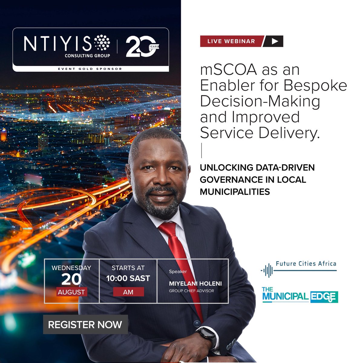 NtiyisoConsult's tweet photo. We're proud to be a Gold Sponsor of the Future Cities Africa webinar: mSCOA as an Enabler for Decision-Making &amp; Improved Service Delivery.

Register now: https://t.co/MRKQ37RKml

#FutureCitiesAfrica #mSCOA #LocalGovernmentConversations #NtiyisoConsultingGroup https://t.co/6jqdUjnuAG