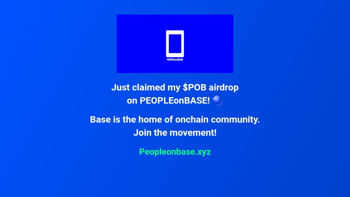 RunnerAh6's tweet photo. Just claimed my $POB airdrop on PEOPLEonBASE! 🔵

Base is the home of onchain community. Join the movement!

https://t.co/pKcfr1nhIm https://t.co/3RMBmL0Lvh