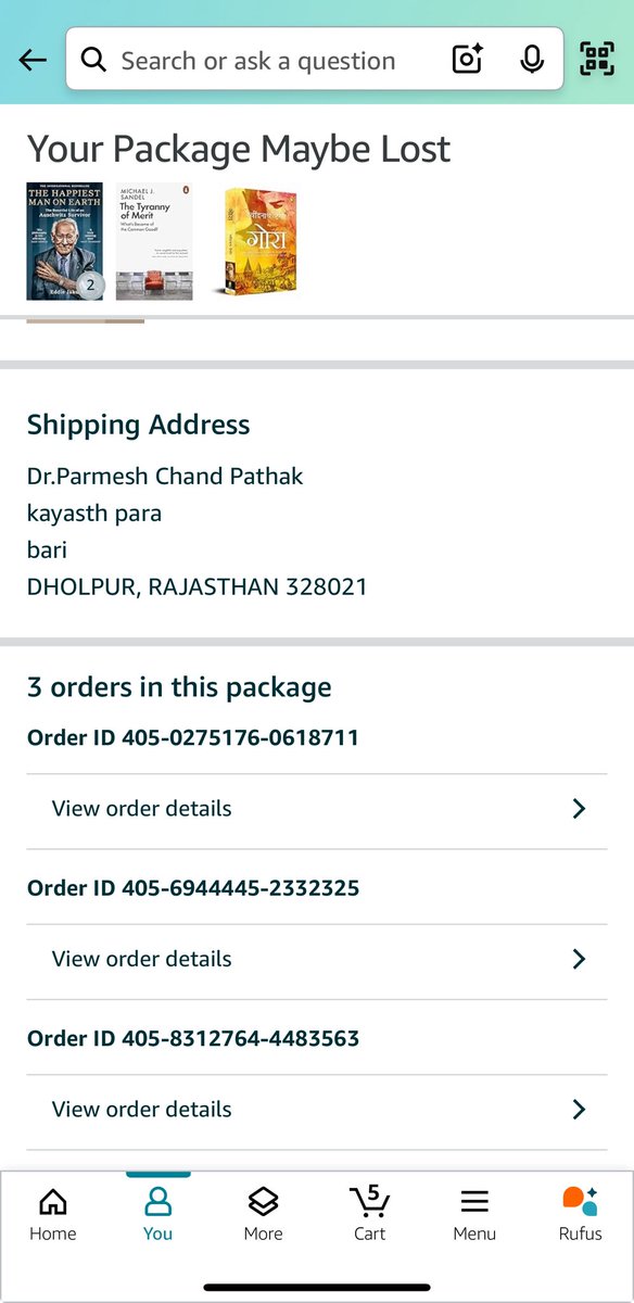 drpathak004's tweet photo. @amazonIN 
If you can’t deliver the order why are you making fool.Worst Experience
I have booked three books on 3 August 2025 and still not get the package
Today it’s showing Package may be lost.
One day Poor supply chain Management will be the the cause of your end @AmazonHelp https://t.co/E4ZiDJ2v85