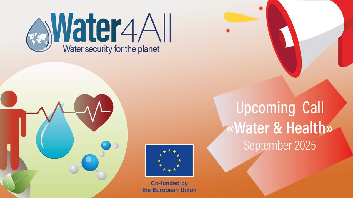 HorizonEU's tweet photo. The Partnership Water Security for the Planet @Water4AllEU, co-funded by the EU, launches its 4th Joint Transnational Call on Water & Health!
📅 Open 12 Sept – 13 Nov 2025
Get ready to apply!
More info & eligibility: https://t.co/V4NH3Nr8eM
#WaterForHealth https://t.co/6l6t3GiUd7
