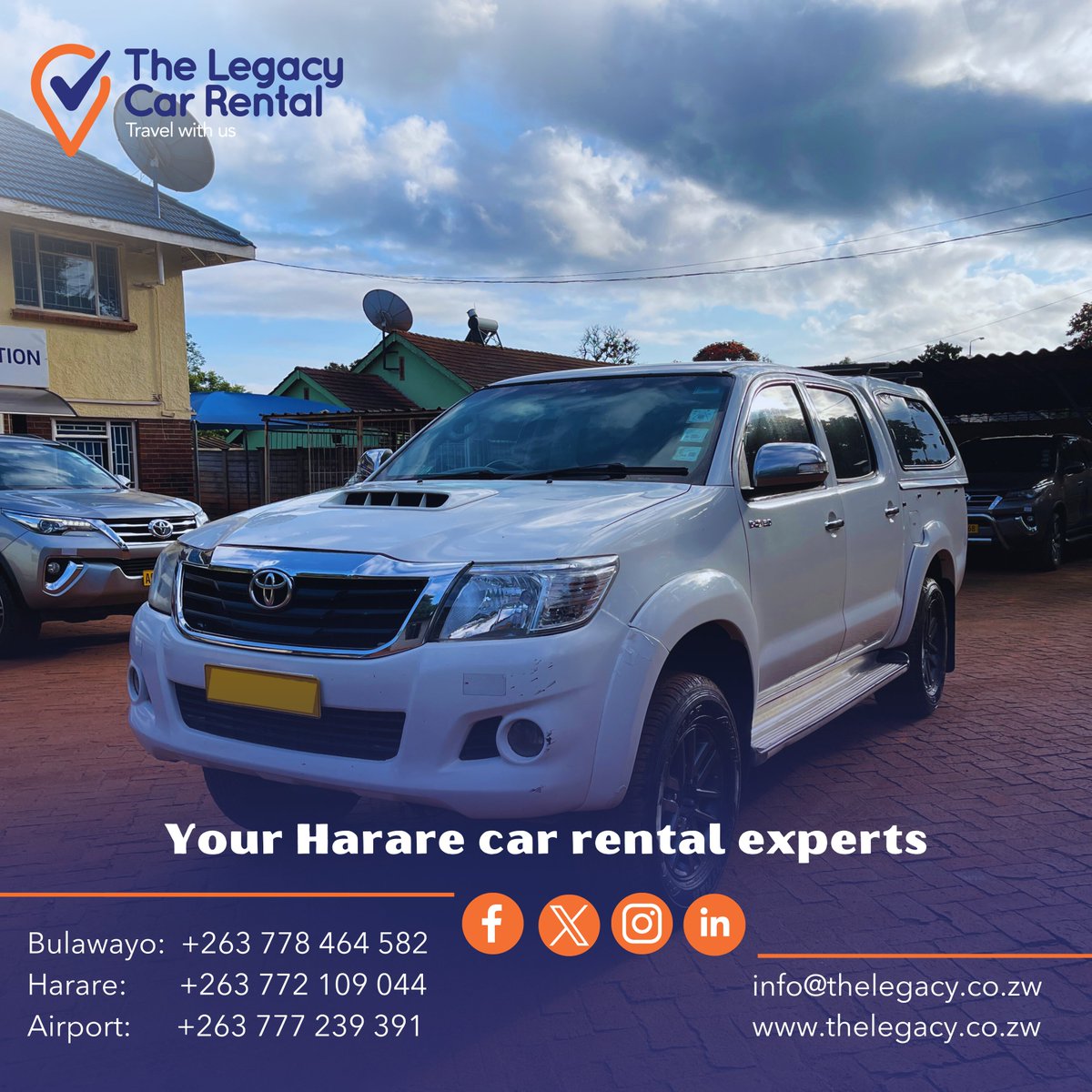 legacy_rental's tweet photo. Your Harare car rental experts. We know the city, we know the cars, and we know how to get you the perfect ride for your needs.
#wegotyou #Harare #TravelWithUs #rentacar #ExpertCare #carrentalservice #hararecarhire https://t.co/KdS2AkAzeL