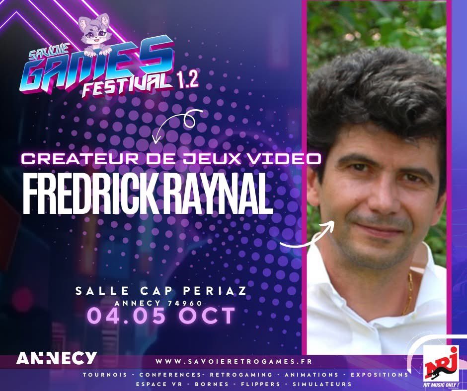 🚀 #SGF2025 – Invité d’exception 🎮
Le maître du #JeuVidéo 🇫🇷 Frédérick Raynal sera avec nous tout le week-end !

👉 Ateliers #AloneInTheDark
👉 Démo inédite sur #MegaDrive
👉 Conférences &amp; créations exclusives

Ne manquez pas cette rencontre unique ✨
#RetroGaming #FredRaynal