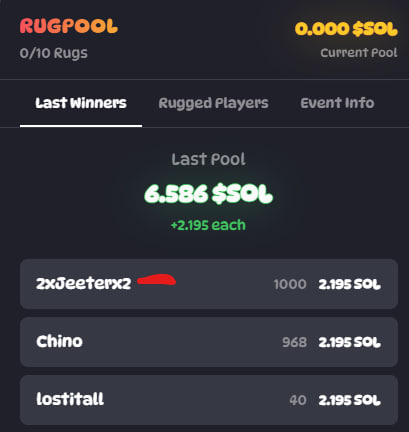 zipzapgods's tweet image. Yo @letsfknbetonit  ready to moon?  rugsdotfun’s memecoin chaos is calling! Flip $1 into SOL riches with epic rug pools. Join the degen party with my link: 

rugs.fun/?start=REF_82Y… 

#RugsDotFun
 #CryptoHustle
@HomeLanderArc 
@RugsDotFunX 🥰