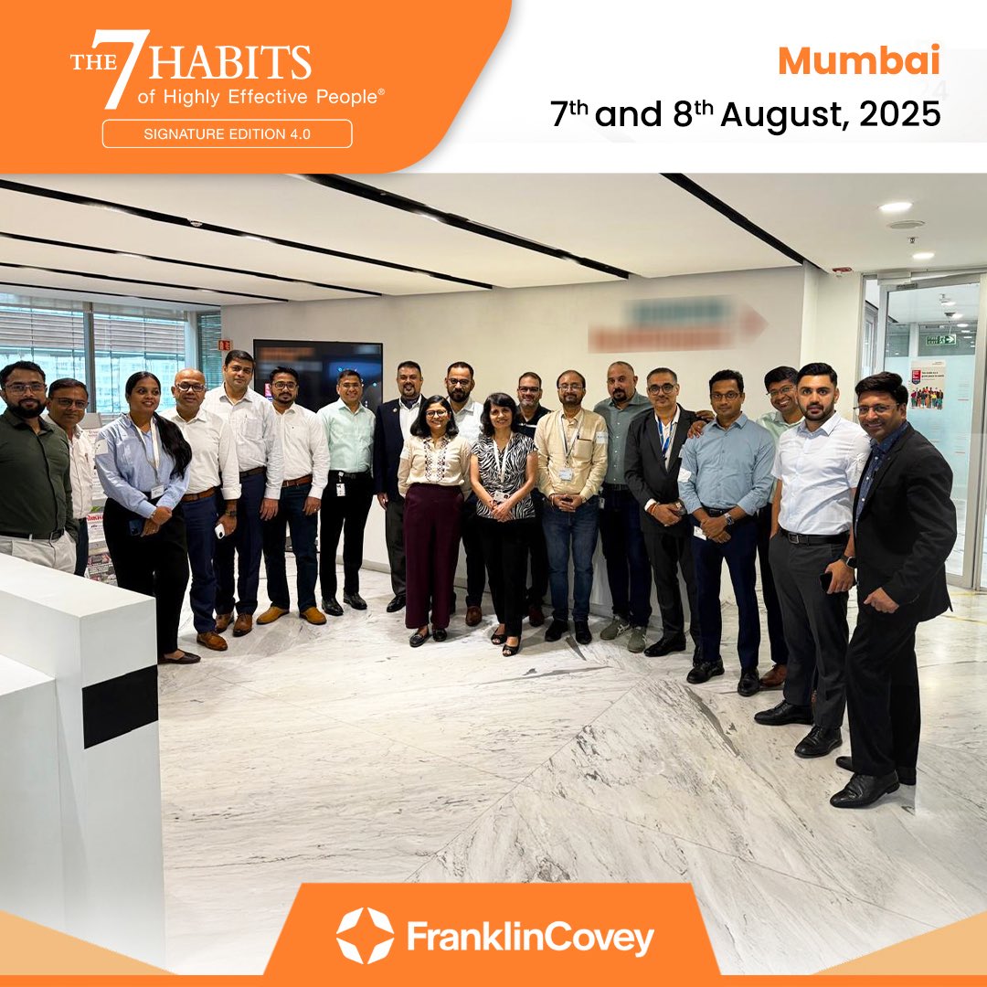 FranklinCovey India continues to strengthen leadership capabilities
Our flagship 7 Habits of Highly Effective People workshop, held in Mumbai on 07–08 August 2025, enabled participants to build stronger leadership mindsets, enhance resilience, and drive meaningful results