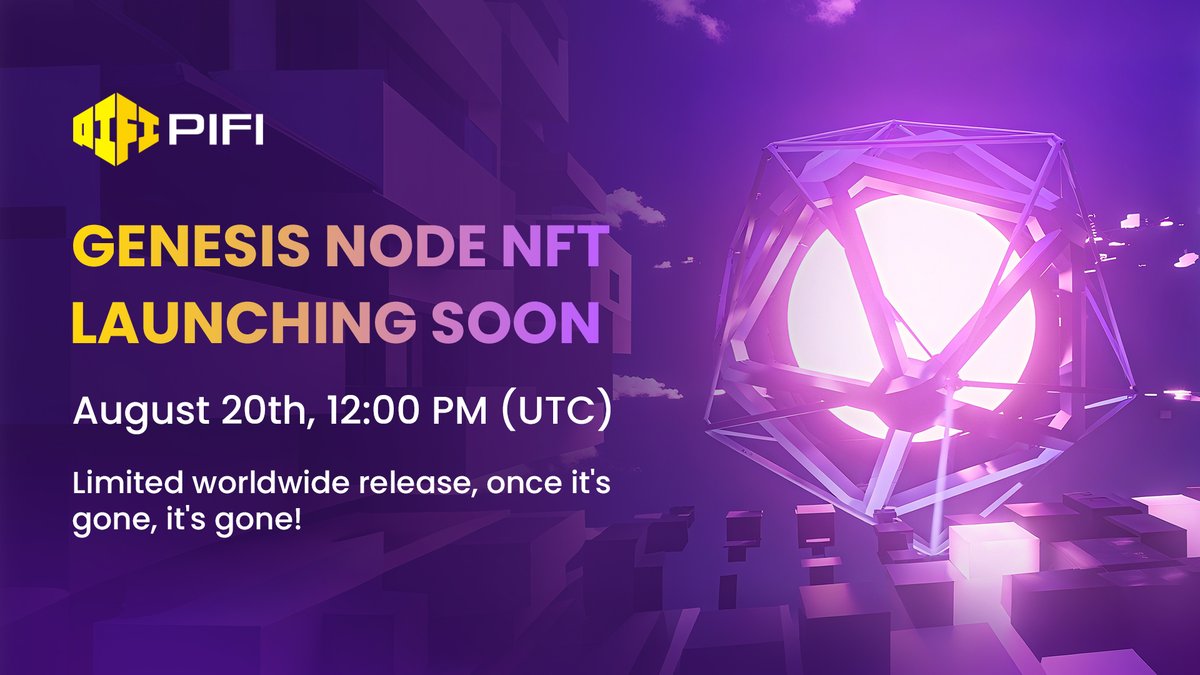 PiFi1719's tweet photo. 🌍 Global Announcement | #PIFI Genesis Node NFT 
The first step of the #OnChainX Ignition Plan — Genesis Node NFT — will officially launch on
📅 August 20, 12:00 PM (UTC) for global sale!
🔹 Global Supply: 31,400 units
🔹 Price: 13.4 USDT / unit (worth 100 $PIFI)
🔹 Max per address: 10 units

🔥 Core Value of Genesis Node 🔥
Highest-level co-builder in the #PIFI ecosystem: global strategic anchor & core power.
Regional growth driver: leading user expansion, community activation, ecosystem synergy & resource coordination.
Irreplaceable value hub: both on-chain pioneer and ecosystem orchestrator, fueling long-term #PIFI growth.

💎 Holder Benefits:
Daily $PIFI mining rewards — ⏳ the longer you hold, the higher the yield.
Referral rewards — dynamic mining incentives to accelerate network expansion.
Whitelist privilege — each NFT includes 10 USDT whitelist quota, allowing early access (5 minutes ahead) to buy $PIFI.
Long-term dividends — participation in #PIFI governance and ecosystem value sharing.

⚠️ Scarcity Alert:
Only 31,400 Genesis Node NFTs will ever exist.
❗ Miss it, and you’ll forever lose the only ticket to the #PIFI core.
✅ The earlier you hold → the earlier you enter the growth cycle → maximum returns!
📅 $PIFI is expected to list on @PIJSwap_Labs  in September — value ignition is imminent!
#PIFI #NFT #PIJSwap #PiNetwork #PIJSChain