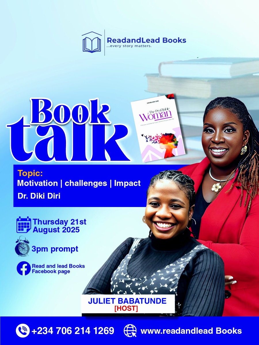 HANSOMEBRIGHT's tweet image. Hey, BOOK TALK is back.
Join Diki Testimony Diri and Juliet Babatunde on this special session.
Save the date and time, and book your seat.
facebook.com/share/1CbUmCae…
#BookTalk #booklovers #bookwritinghelp #GhostwritingMagic #bookrecommendations #bookstagram #PublishingSuccess