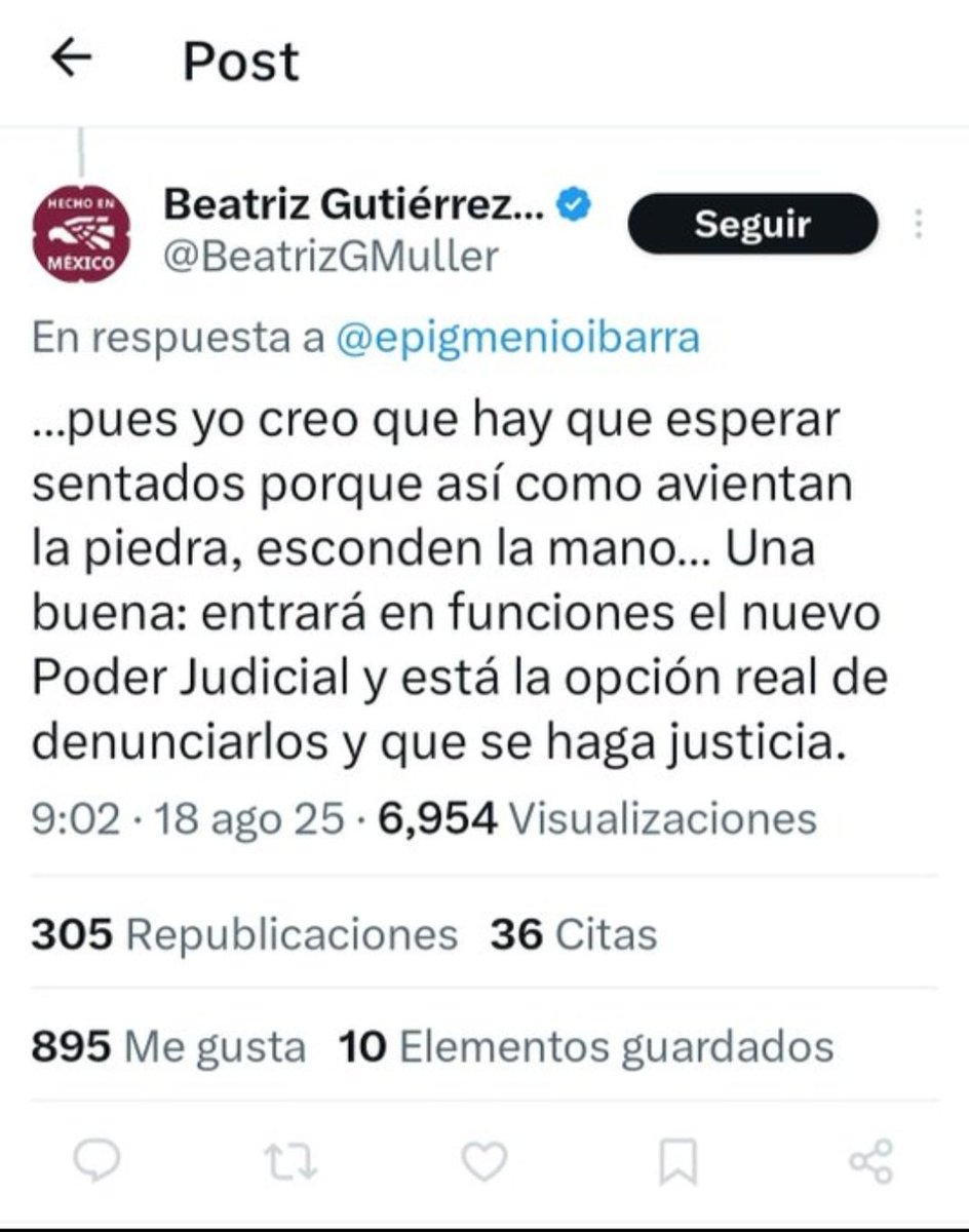 Dijo Beatriz Gutiérrez Müller que con el nuevo poder judicial podrá "denunciar" a quienes hayan publicado información sobre ella. Después borró el mensaje.