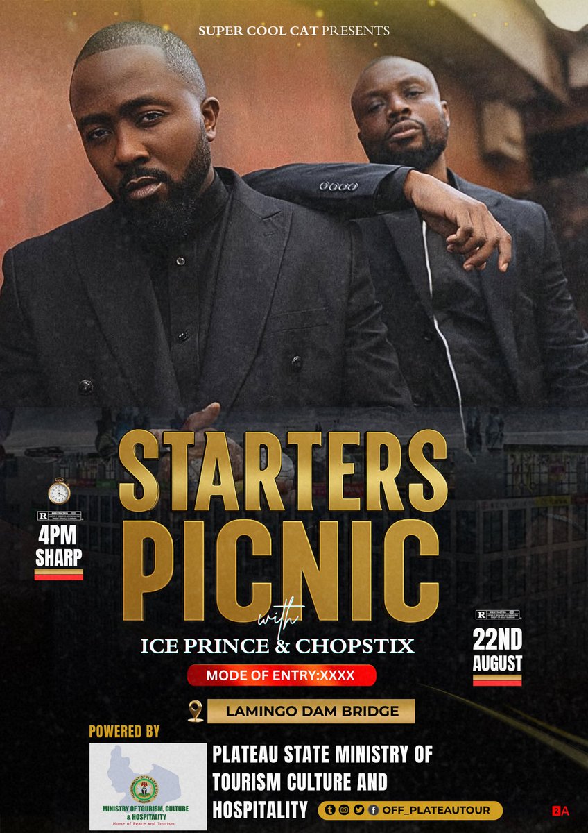 jtownradar's tweet image. J Town Are You Ready?? Starters Picnic with J Town Ambassadors @Iceprincezamani &amp;amp; @CHOPSTIIIIX 22nd August!! ⏳

BE THERE 🫵🏾
#jos #plateaustate