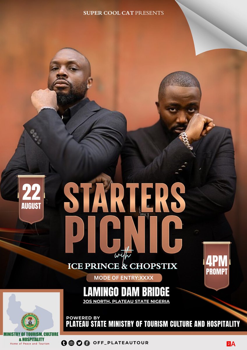 jtownradar's tweet image. J Town Are You Ready?? Starters Picnic with J Town Ambassadors @Iceprincezamani &amp;amp; @CHOPSTIIIIX 22nd August!! ⏳

BE THERE 🫵🏾
#jos #plateaustate