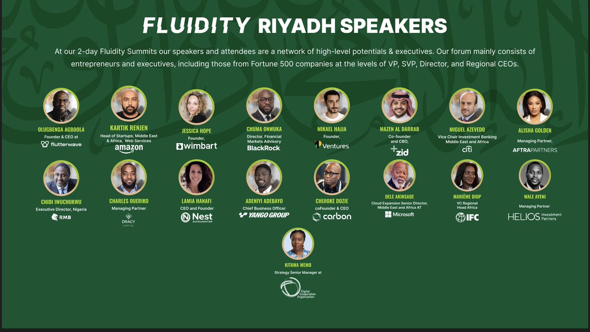 If you've never been to the Kingdom of Saudi Arabia, there is no softer landing than amongst 100+ African-aligned leaders at Fluidity
🌍 Explore Market expansion in KSA, UAE and across GCC  
🚀Find investors &amp; financing partners    
🫱🏾‍🫲🏼GCC partnerships🇸🇦 
fluidity.njoku.org