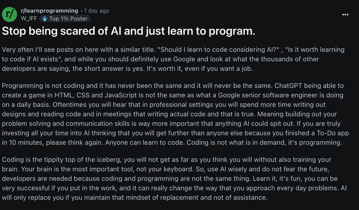 Just STOP learning Programming just for sake of Job! 

We learn languages abroad even though translations are so good! 
We learn to calculate even though we have calculators!
We learn to run even we have cars!

Some skills are for fun like liberal arts, and job happens or not