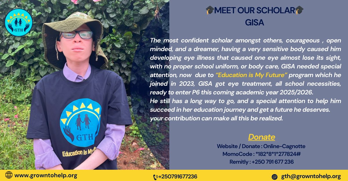 HelpGth's tweet image. ✨ Meet Gisa : a courageous young scholar with big dreams. With your support, he can continue his education and inspire others. Every contribution matters!
DONATE :
Momo code: *182*8*1*277824#
Remitly: +250791677236
#educationismyfuture #impacttheworld #hopethrougheducation