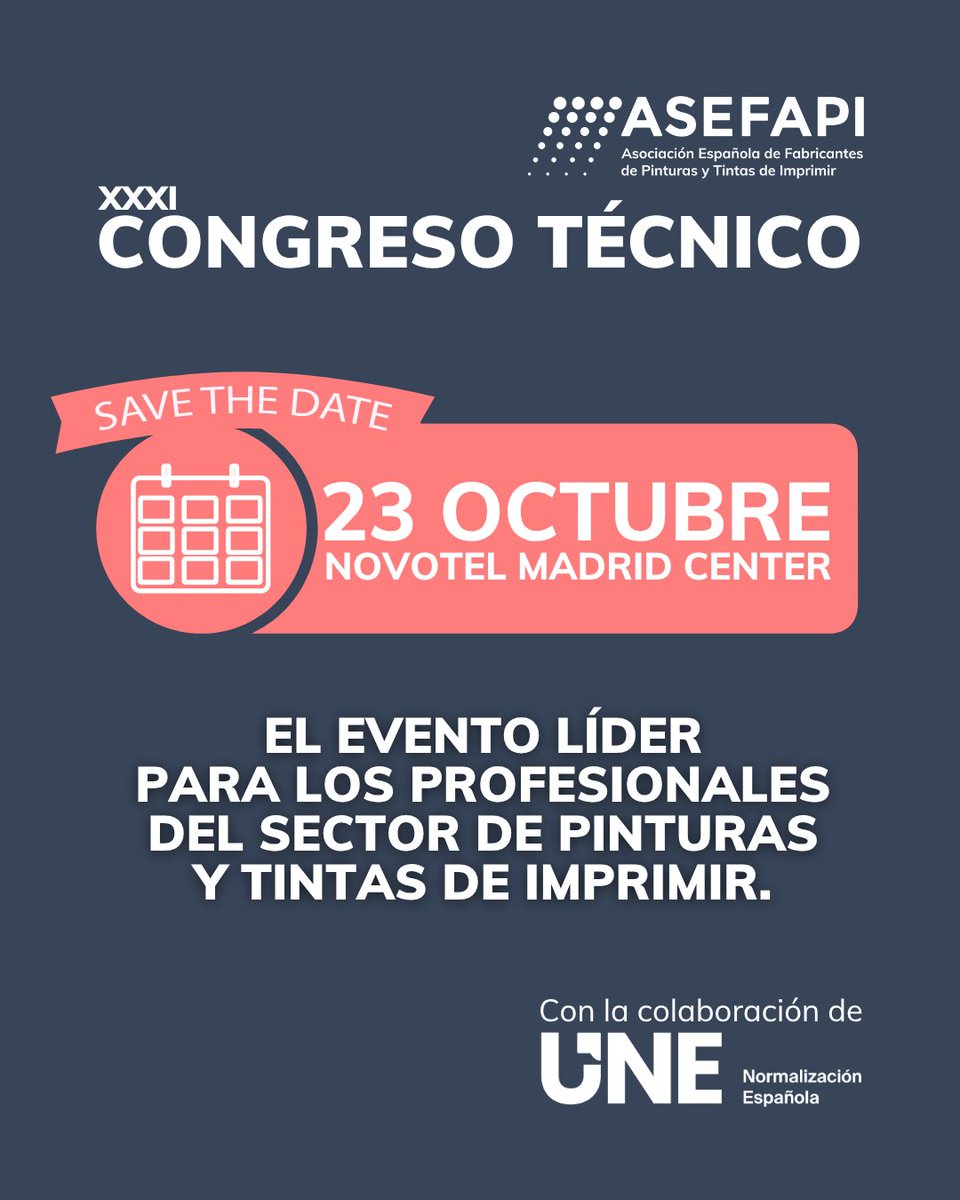 ¡Ya estamos calentando motores para el Congreso Técnico que celebraremos en Madrid el próximo octubre!
¿Y tu? Recuerda reservar la fecha en tu calendario para el evento líder para los profesionales del sector de pinturas y tintas de imprimir.

loom.ly/CPBIZlU