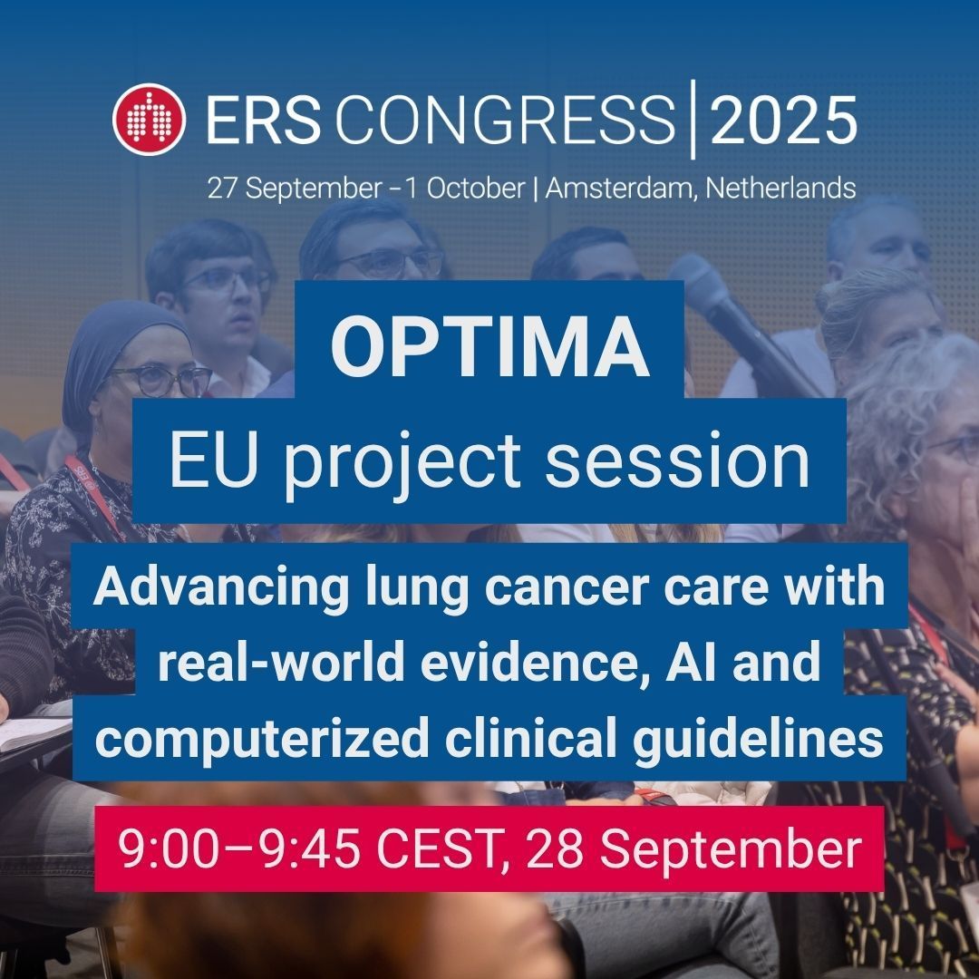 Join us at #ERS2025 in Amsterdam (27 Sept–1 Oct) for the #OPTIMA_oncology session on advancing #LungCancer care with real-world evidence, #AI &amp; computerized #ClinicalGuidelines. Details &amp; programme: lnkd.in/diU4yrHz #AIforCancer #EUCancerMission #DecisionSupportTool