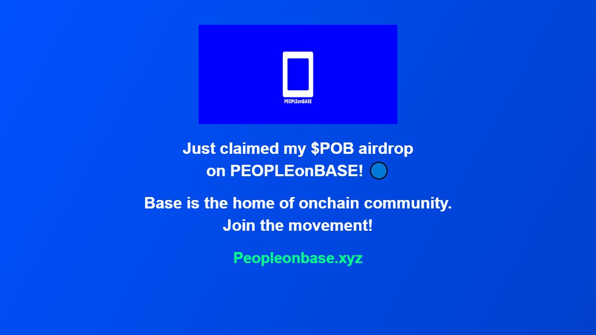 Just claimed my $POB airdrop on PEOPLEonBASE! 🔵

Base is the home of onchain community. Join the movement!

Peopleonbase.xyz