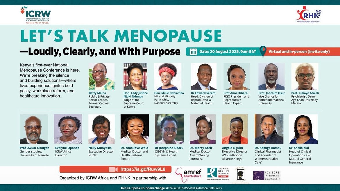 With just one day to go, Kenya is set to make history with the first-ever National Menopause Conference.

Join us tomorrow as we break the silence &amp; spark bold conversations on dignity, equity &amp; policy reform.

Virtual attendance 🔗 lnkd.in/d9_WyCjQ

#MenopauseMatters