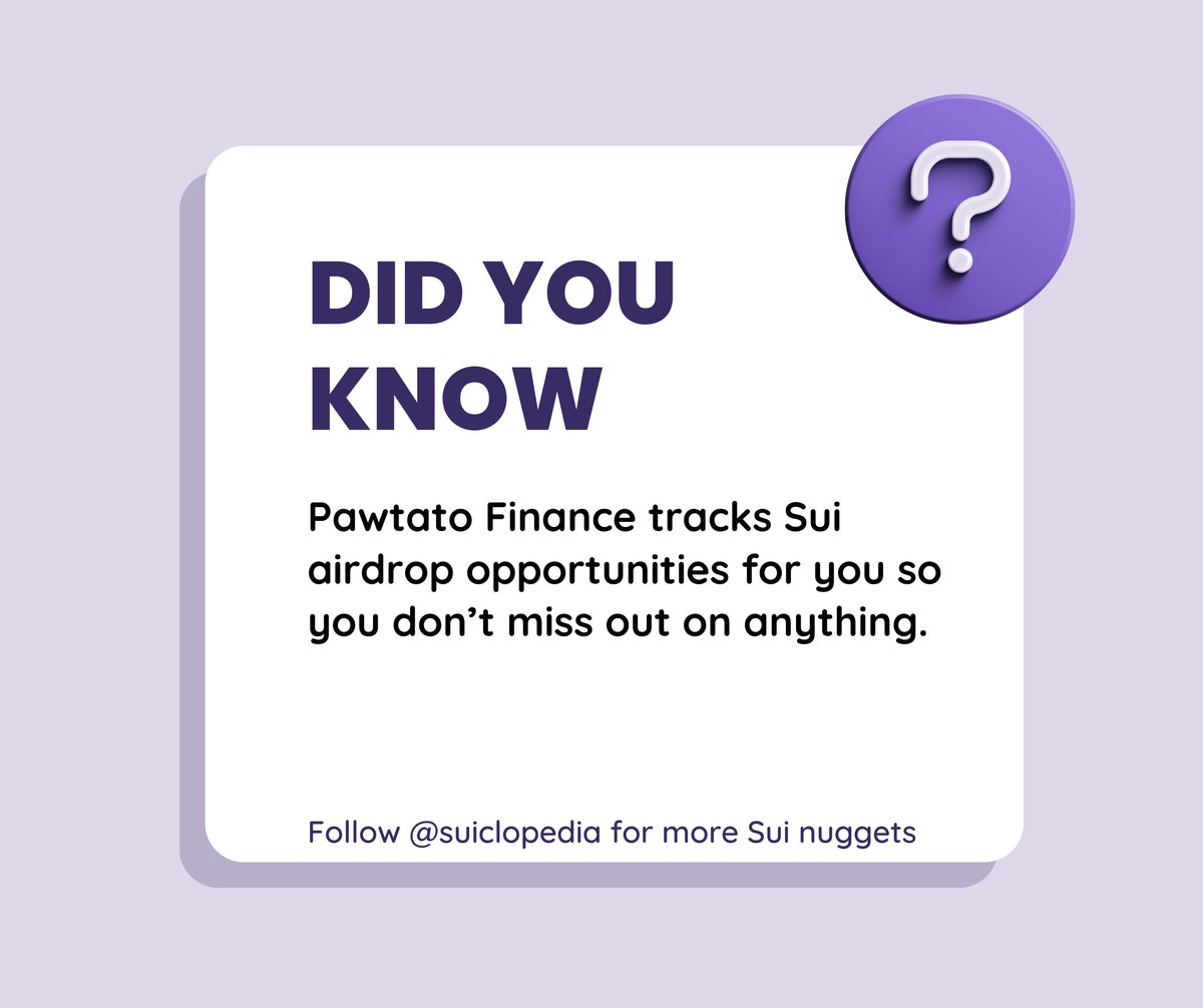 Pitchgoats's tweet photo. Gm Sui fam. Have you checked out @PawtatoFinance today? If not, here's another reason to 👇 

#Sui #Suiclopedia #Suifacts https://t.co/126wogEdtj