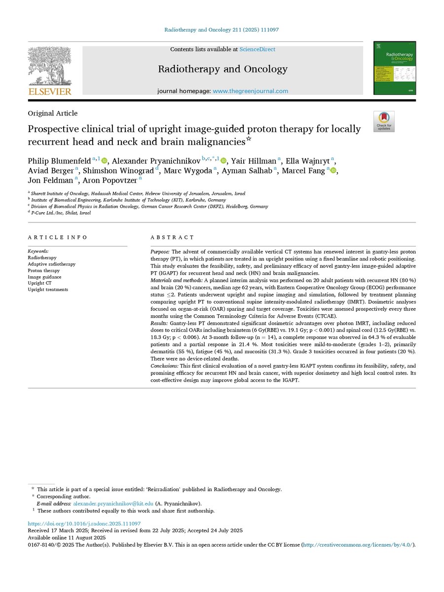 RRobaina75's tweet image. Prospective clinical trial of upright image-guided proton therapy for locally recurrent head and neck and brain malignancies.
#aeprot #protontherapy #particletherapy #hadrontherapy #protonterapia