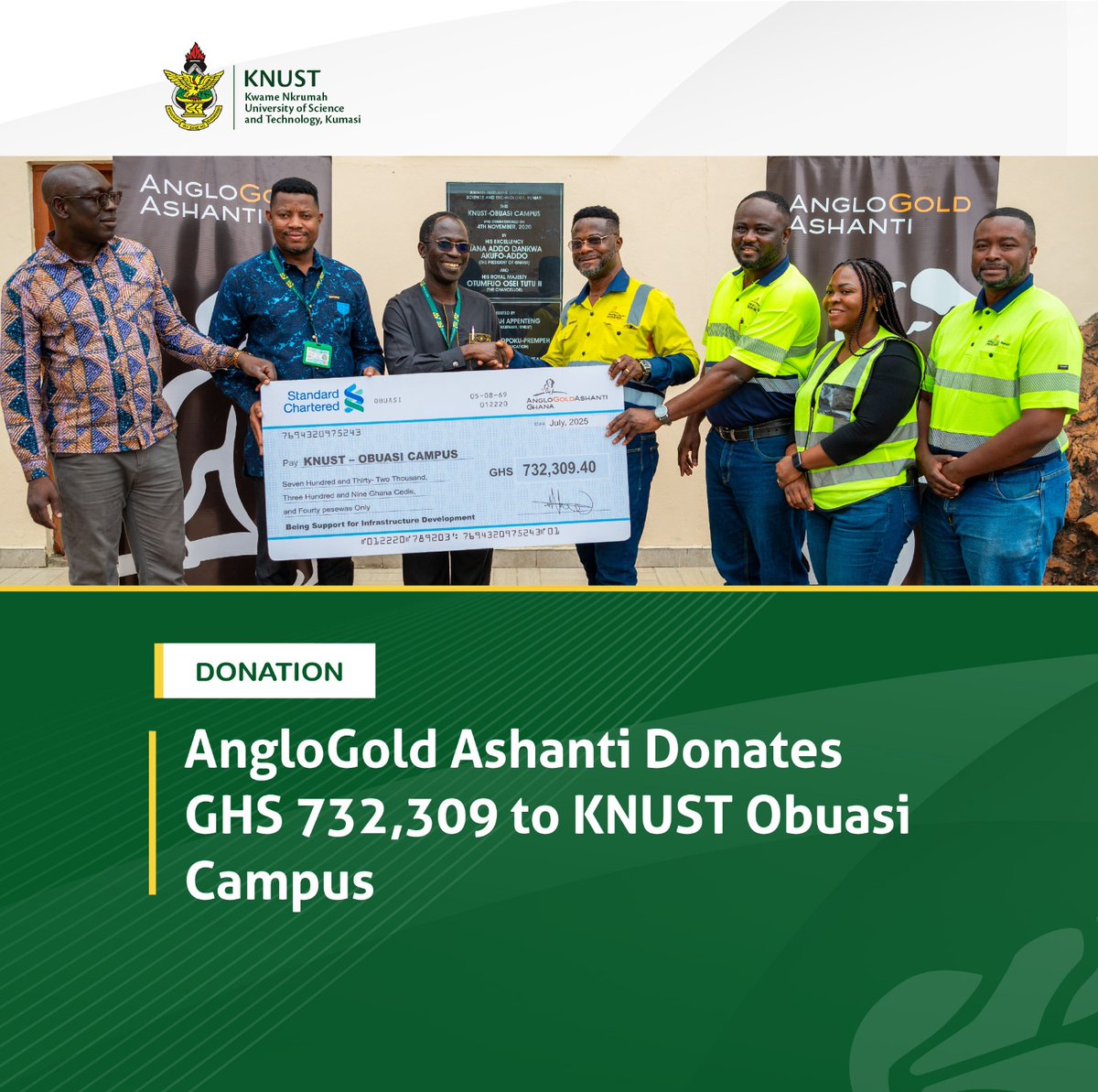 AngloGold Ashanti Obuasi Mine has donated GH₵732,309.40 to the Kwame Nkrumah University of Science and Technology (KNUST) – Obuasi Campus to support its infrastructural development.

Learn more here⬇
knust.edu.gh/news/news-item…