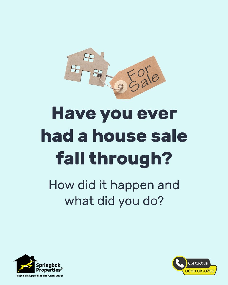 springbokprop's tweet image. Have you ever had a #housesale #fallthrough? Tell us all about it in the comments. #leaveacomment #ukhousesales #tellusaboutit #shareyourexperience #sellinghouses #salefallthrough