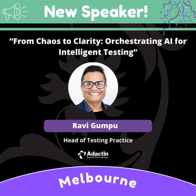 We’re excited to welcome Ravi G to the stage at Testing Talks Conference Melbourne on Thursday, 9th October 2025!

For more details and to secure your tickets, visit: testinhtalks.com.au

#TestingTalksConference