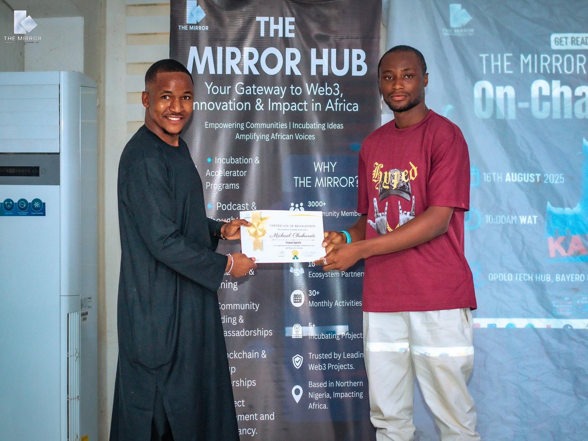Michael😎👑 (@johboscochuks) on Twitter photo GM CT 🌞
I’m super excited to share this moment with you all.
What you see me holding is an award for Best Team Spirit at the just-concluded <a href="/themirrorhub/">The Mirror Hub</a> Cohort 1 training. GM CT 🌞
I’m super excited to share this moment with you all.
What you see me holding is an award for Best Team Spirit at the just-concluded <a href="/themirrorhub/">The Mirror Hub</a> Cohort 1 training.