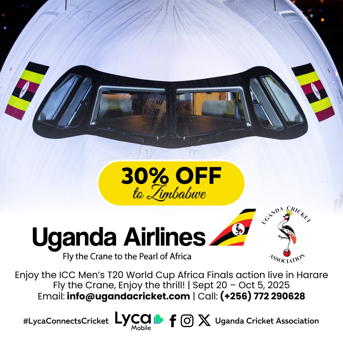 Uganda Cricket Association (@cricketuganda) on Twitter photo All eyes on Zimbabwe!
<a href="/UG_Airlines/">Uganda Airlines</a> is flying fans with 30% off as Uganda pushes for a second ICC Men’s T20 World Cup appearance.
#LycaConnectsCricket All eyes on Zimbabwe!
<a href="/UG_Airlines/">Uganda Airlines</a> is flying fans with 30% off as Uganda pushes for a second ICC Men’s T20 World Cup appearance.
#LycaConnectsCricket
