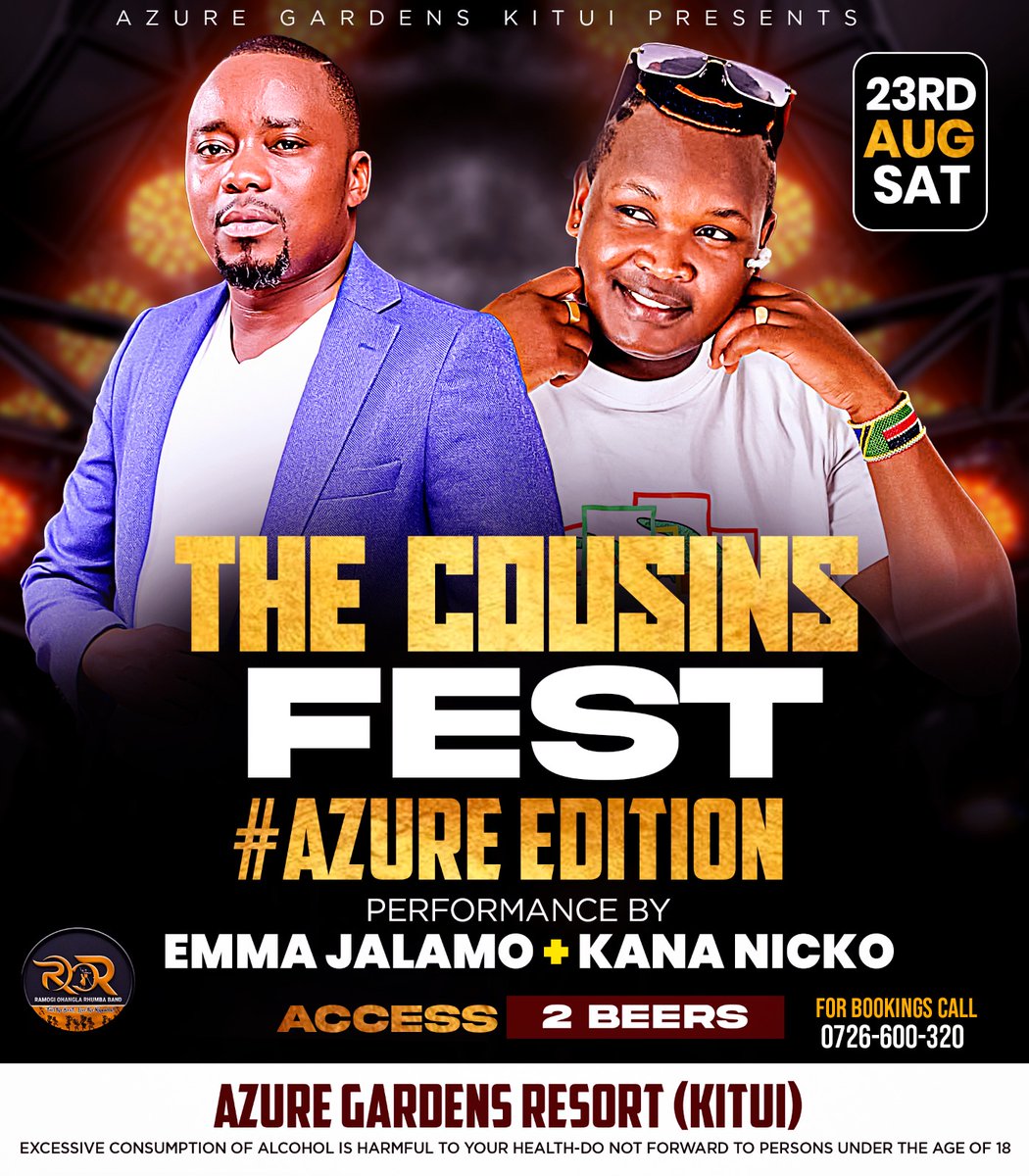 >>. This Friday 22nd, We bring heat at The Empire Gardens (Paadhi) – Mombasa Road, City Cabanas Stage, Embakasi Village Craft Market

>>. On Saturday 23rd we'll be performing at the COUSINS FEST in Azure Gardens Resort, Kitui alongside KANA NICKO 

Tich Matek Emakelo Mwandu 🔥
