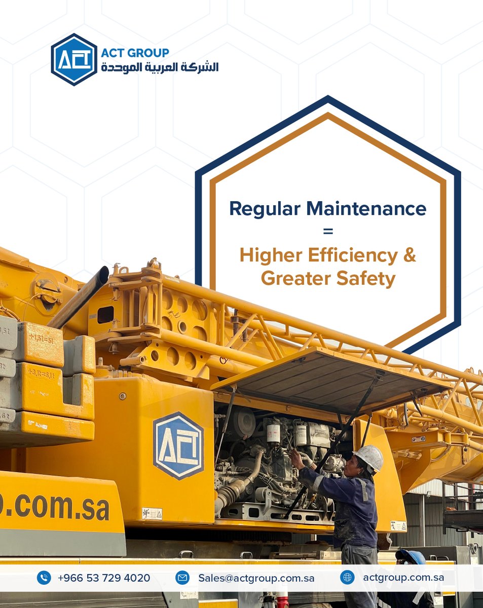 ACTGroup_SA's tweet photo. At ACT Group, we are committed to implementing the highest standards of preventive maintenance for our equipment, ensuring optimum performance across all projects.
Our proactive approach enhances safety levels and guarantees business continuity without disruptions. https://t.co/KRq08TYR7d