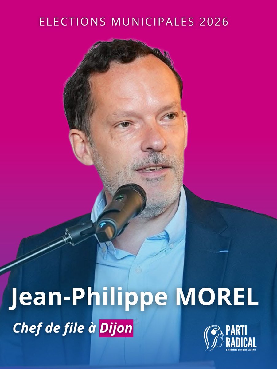 🗣️ #Municipales2026 : <a href="/JPHMOREL/">Jean-Philippe MOREL</a> chef de file du
<a href="/PartiRadical/">Parti Radical</a> à Dijon.
➡️Rejoignez nous dans cet engagement de #proximité pour agir concrètement au service de nos concitoyens et faire vivre nos valeurs 🇫🇷🇪🇺 #République #liberte #democratielocale