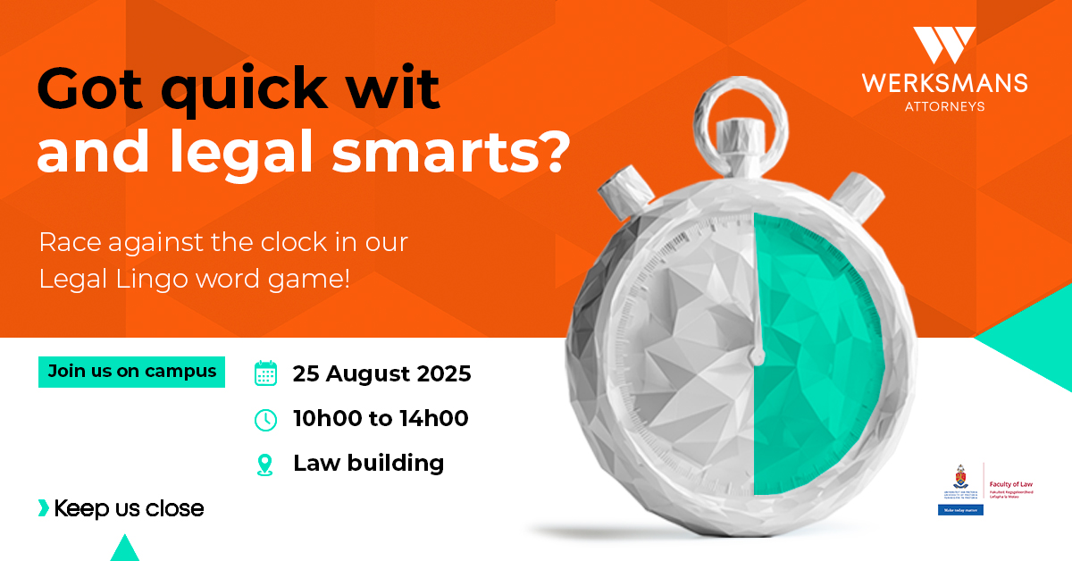 🎓 What’s the verdict, Tuks law students?

We are pulling up with something sharp, snappy and seriously fun.
Think quick clues, guessing and major bragging rights.
Come through, put your skills to the test and see how fast your legal mind really is. 

#WerksmansWhatsTheAppeal