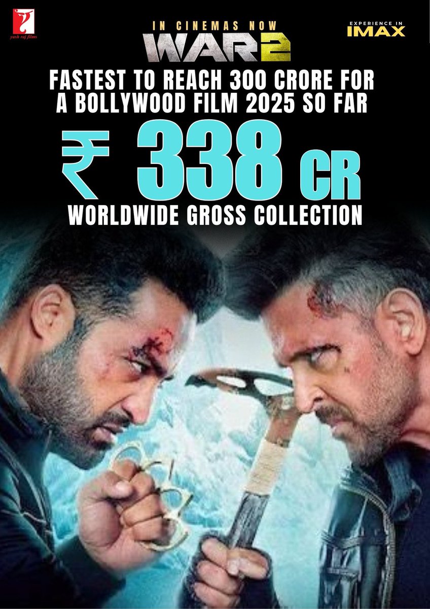Cine_buzzzz's tweet photo. #War2 official worldwide collection after day 5 - 338 CR 💥💥
Running successfully ❤️
#HrithikRoshan𓃵 #JrNTR https://t.co/lQAvk8q7oE