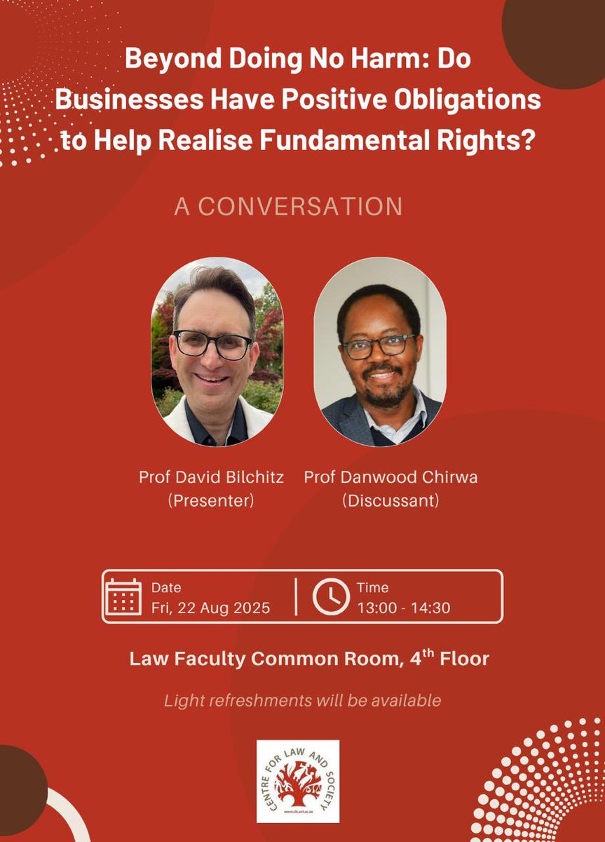 Join us for a conversation with Prof David Bilchitz on the positive obligations of corporations.