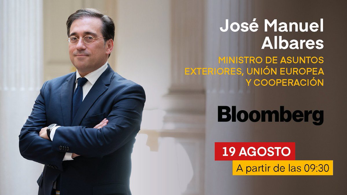 Spain MFA (@spainmfa) on Twitter photo Minister <a href="/jmalbares/">José Manuel Albares</a> is interviewed on <a href="/BloombergTV/">Bloomberg TV</a>.
🎥 Live at 09:30 h ⬇️
bloomberg.com/live/europe Minister <a href="/jmalbares/">José Manuel Albares</a> is interviewed on <a href="/BloombergTV/">Bloomberg TV</a>.
🎥 Live at 09:30 h ⬇️
bloomberg.com/live/europe