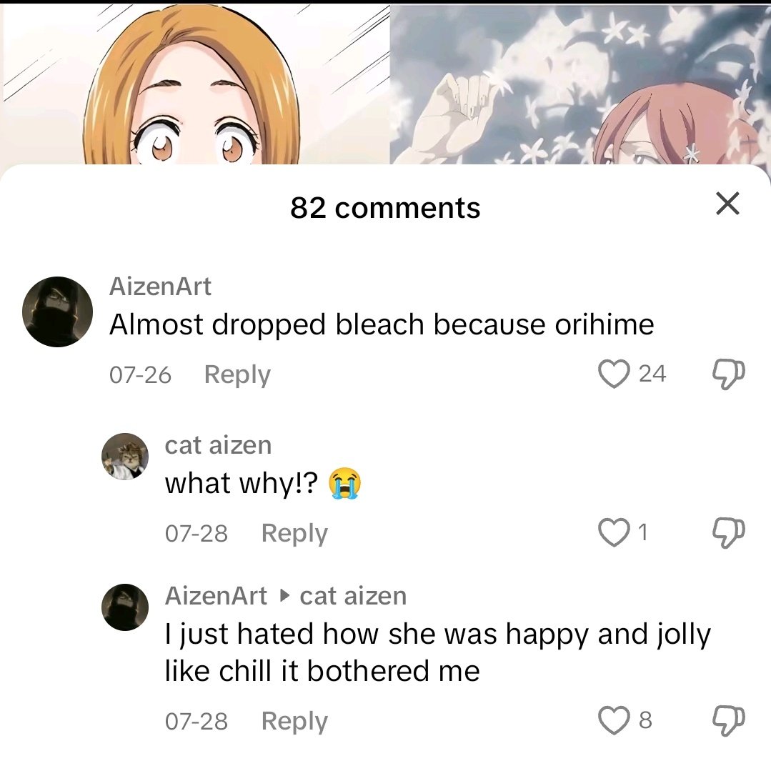 #BLEACH

I've said it before, Orihime haters are some of the weirdest people you'll ever meet on social media