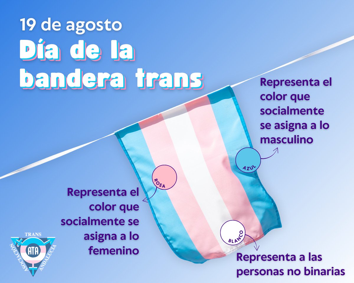 📆 #19Agosto | #DíaBanderaTrans

🏳️‍⚧️ La bandera trans fue creada en 1.999 por Monica Helms, una activista por los derechos trans y veterana militar de la Marina de los Estados Unidos.

🏳️‍⚧️ La bandera se mostró por primera vez en público el 19 de agosto del año 2.000, durante el