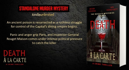"Do not Fear the Paris Poisoner! So far only six people have died. It is perfectly safe to go out to dine. Please carry on as normal."
Deadly dining in the French Revolution: DEATH A LA CARTE
amzn.to/2BEhf1L
99P &amp; KU
#Thriller #99cents #Mustread #PDF1