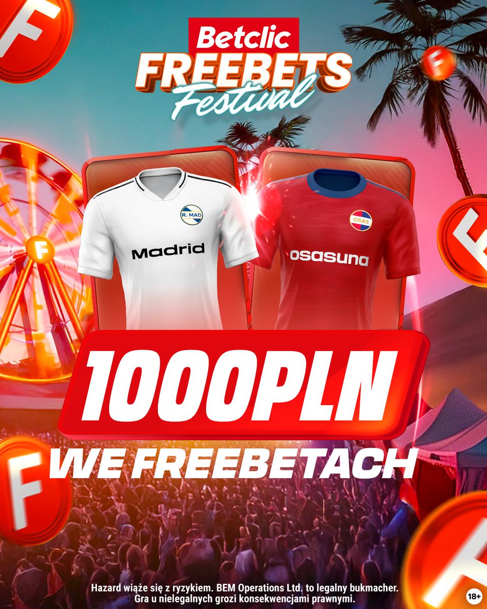 Betclic Polska 🔞 (@betclicpolska) on Twitter photo 🎡KONKURS🎡
🎁1000 zł we Freebetach do podziału
Zasady:
🔎obserwuj <a href="/BetclicPolska/">Betclic Polska 🔞</a>
🔄retweet
📝wytypuj dokładny wynik i strzelca ostatniego gola w meczu Real🆚Osasuna + dodaj #BetclicFreebetsFestival
📲podaj login
Konkurs +18🔞Gramy do 21. Regulamin w ALT 🎡KONKURS🎡
🎁1000 zł we Freebetach do podziału
Zasady:
🔎obserwuj <a href="/BetclicPolska/">Betclic Polska 🔞</a>
🔄retweet
📝wytypuj dokładny wynik i strzelca ostatniego gola w meczu Real🆚Osasuna + dodaj #BetclicFreebetsFestival
📲podaj login
Konkurs +18🔞Gramy do 21. Regulamin w ALT