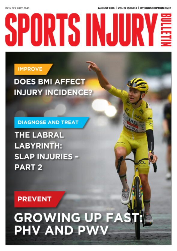The August issue of the Sports Injury Bulletin is out now!

Does BMI predict injury incidence? 

You may be surprised but what we found!

Download 1 free copy by subscribing today!

sportsinjurybulletin.com