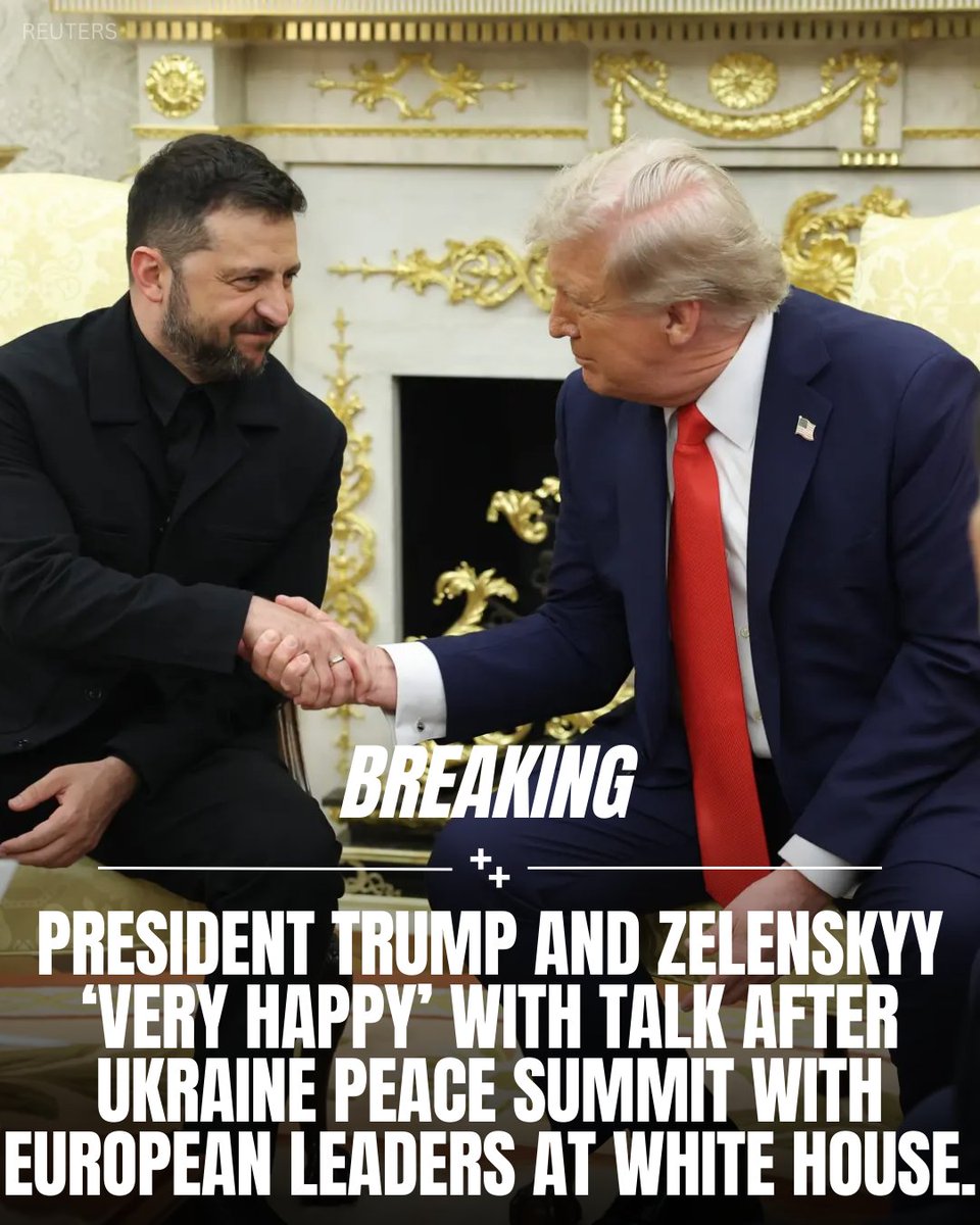 President Trump said he was pleased with progress toward ending the Russia–Ukraine war after marathon peace talks with Ukrainian President Volodymyr Zelensky and European leaders at the White House. Trump wrote on social media that after the meeting he telephoned Vladimir Putin