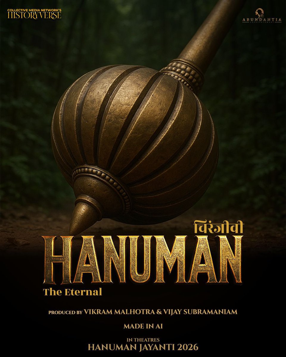 Bharat’s First AI Generated Cinema 

#ChiranjeeviHanuman to be released on the auspicious occasion of Hanuman Janmotsav 2026!

#HistoryVerse #AI

<a href="/vikramix/">Vikram Malhotra</a> <a href="/vijaysubs/">Vijay Subramaniam</a> <a href="/Abundantia_Ent/">Abundantia Entertainment</a> <a href="/Sanataniitihaas/">Sanatani</a>