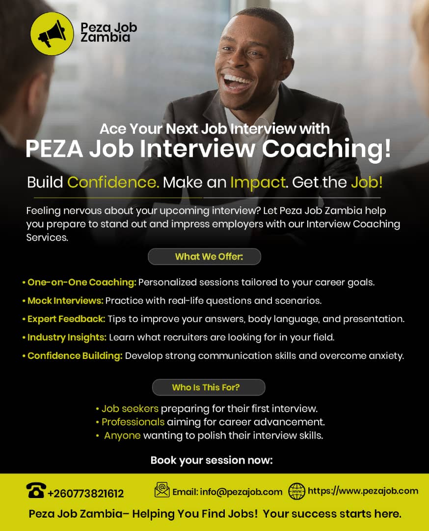 PezaJob's tweet photo. Get ready to ace your next interview! Peza Job Zambia's expert coaches are here to help you shine. #InterviewCoaching #JobReady #CareerSuccess
#JobSearch
#InterviewPreparation #CareerGrowth
WhatsApp/Call: +260 773 821 612 | +260 761 280 543
Email: info@pezajob.com https://t.co/TGN6M02Xf4
