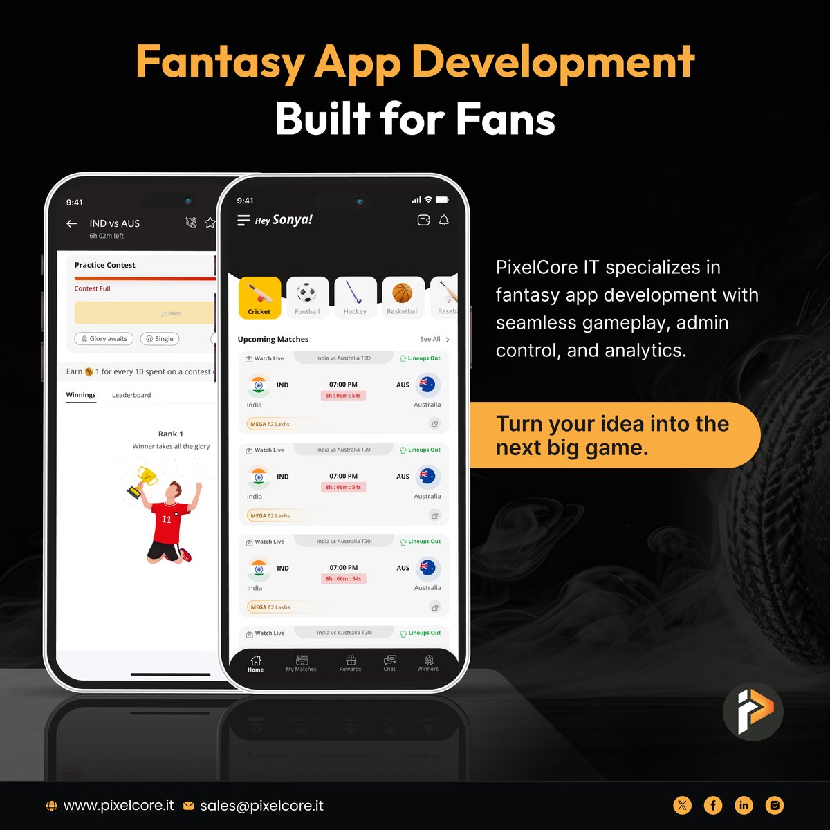 Pixelcoreit's tweet image. Built for Fans

PixelCore IT specializes in fantasy app development with seamless gameplay, admin control, and analytics.

Turn your idea into the next big game.
tinyurl.com/3reszcfk

#FantasyAppDev #PixelCoreIT #MobileGameApp #SportsApp