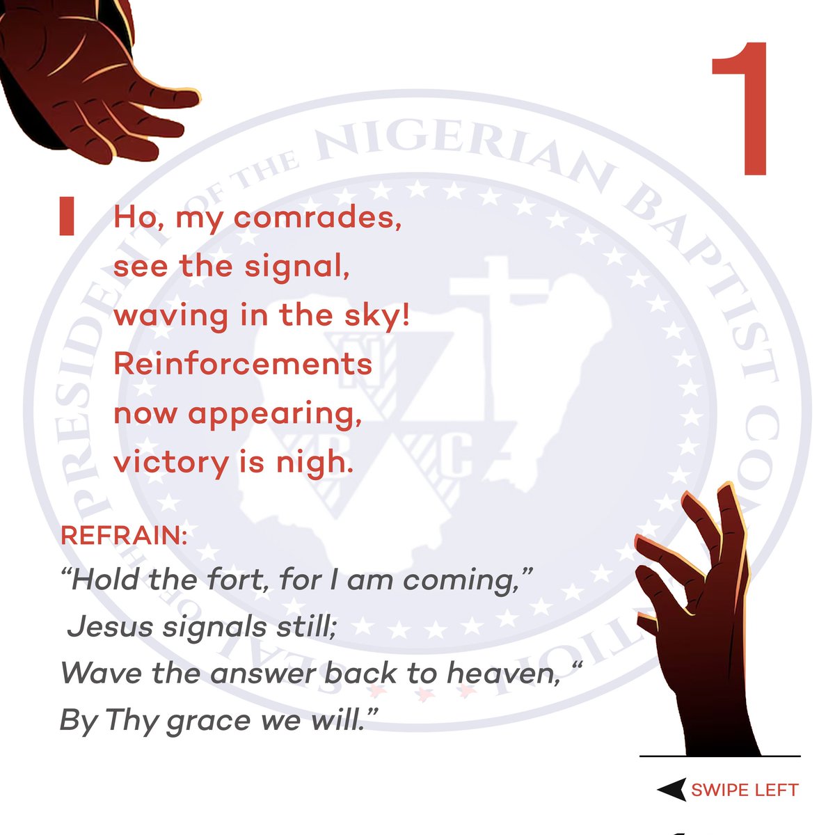 dr_israelakanji's tweet photo. Hold the Fort 🎶🎶
This hymn, often referred to as the hymn of victory, reflects our lives as soldiers for Christ. We will face challenges and tribulations, but with God, all things are possible, and victory is assured.
#Presidency #NigerianBaptistConvention #HymnReflection https://t.co/UGZKHCtdV3