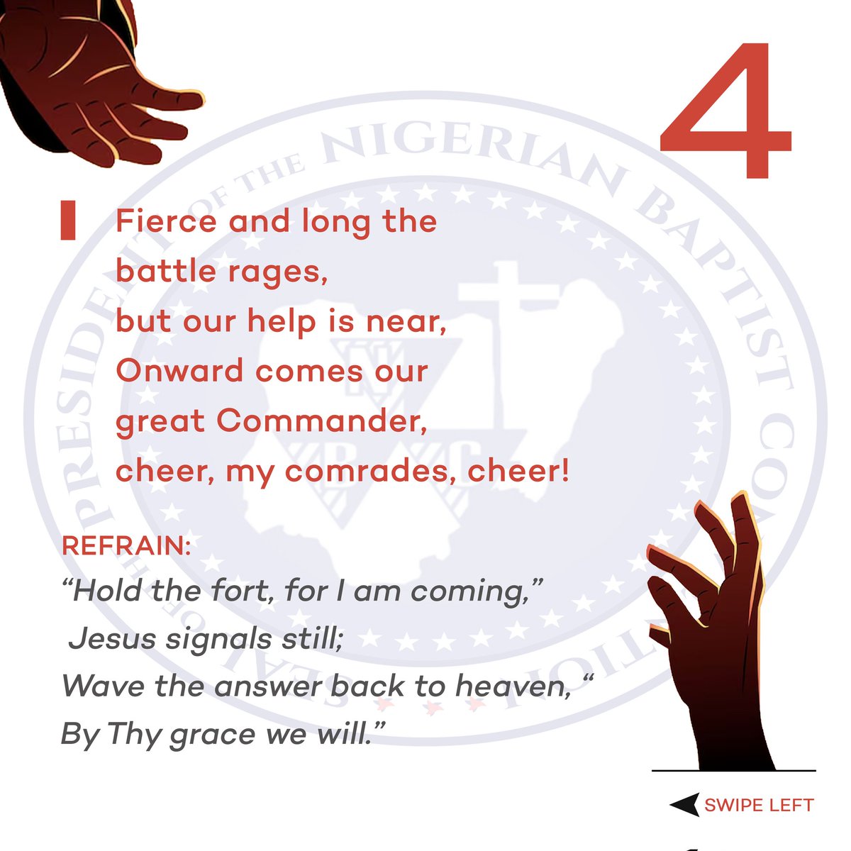 dr_israelakanji's tweet photo. Hold the Fort 🎶🎶
This hymn, often referred to as the hymn of victory, reflects our lives as soldiers for Christ. We will face challenges and tribulations, but with God, all things are possible, and victory is assured.
#Presidency #NigerianBaptistConvention #HymnReflection https://t.co/UGZKHCtdV3