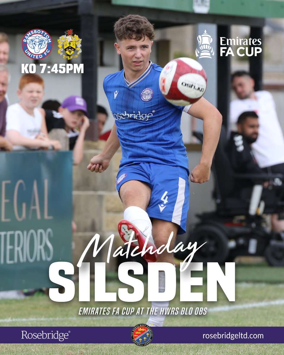 RamsbottomUtd's tweet photo. 𝗥𝗔𝗠𝗦𝗕𝗢𝗧𝗧𝗢𝗠 𝗨𝗡𝗜𝗧𝗘𝗗 𝘃 𝗦𝗜𝗟𝗦𝗗𝗘𝗡
𝘌𝘮𝘪𝘳𝘢𝘵𝘦𝘴 𝘍𝘈 𝘊𝘶𝘱 𝘗𝘳𝘦𝘭𝘪𝘮𝘪𝘯𝘢𝘳𝘺 𝘙𝘰𝘶𝘯𝘥 𝘙𝘦𝘱𝘭𝘢𝘺

FA Cup fever under the lights of the HWRS is here once again as we welcome @SilsdenAFC back for the first time since March 2012 in the NWCFL Premier League – before the Yorkshiremen were moved across to the Northern Counties and, of course, we went on our NPL sojourn.

🆚Silsden AFC
🏟️Harry Williams Riverside Stadium
📍BL0 0BS
🗓️Tonight
⏰7:45pm
💷£9/£5/U12 £1 (Cash only)
📘£2.00

Match preview⬇️
https://t.co/MWAh02fvlA