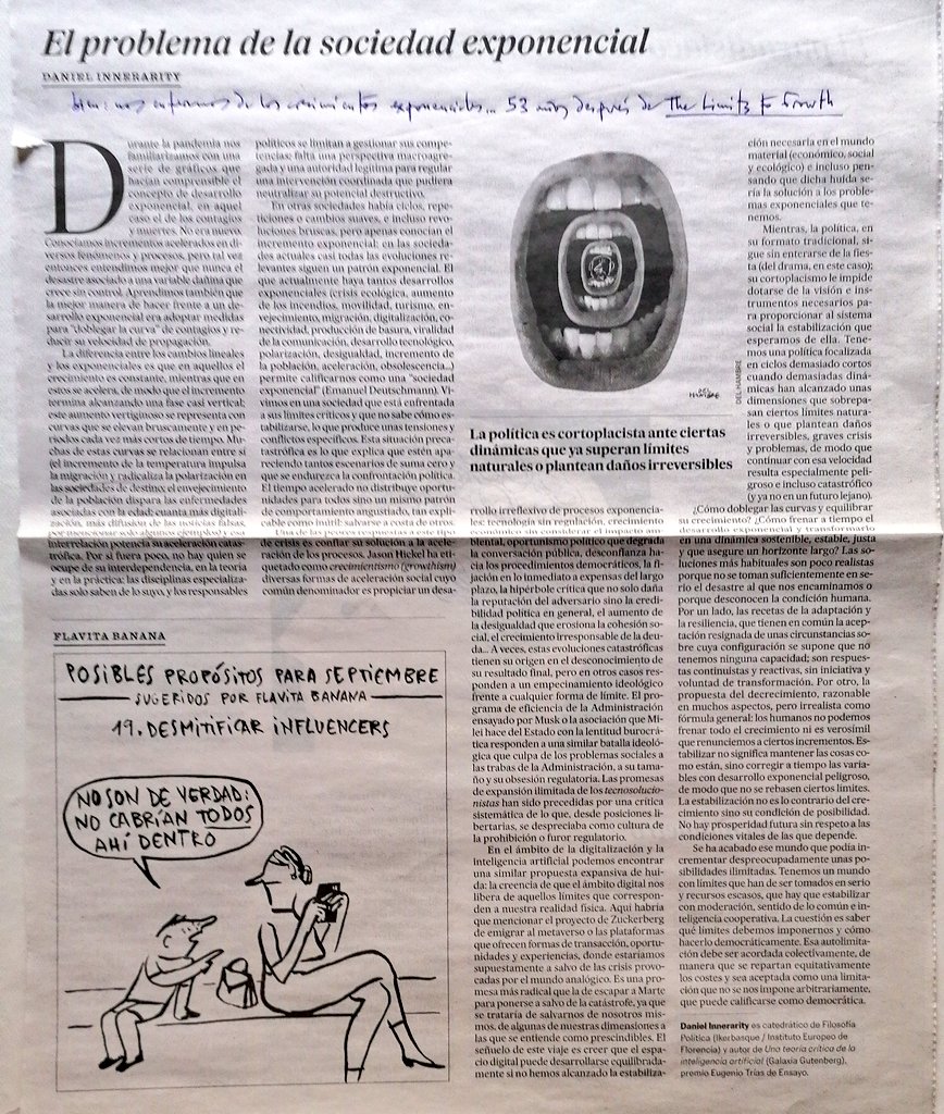¡Bien! Nos enteramos de lo que significan los crecimientos exponenciales... Lástima que sea 53 años después de 'The Limits to Growth', y cuando estamos ya más allá de esos límites.